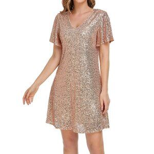 NWT ADRIENNE Angle Front Shift Dress Taupe/Gold